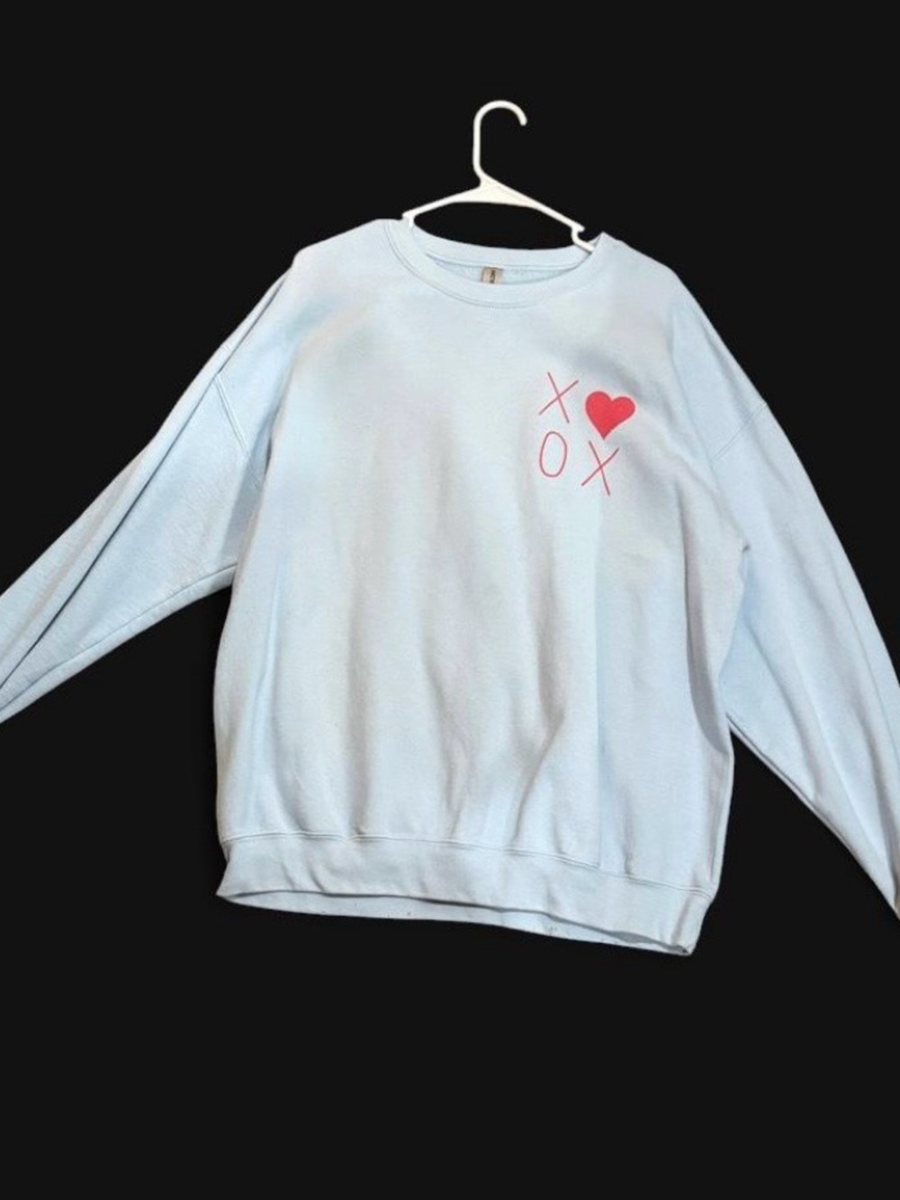 Gildan Light Blue Crewneck Sweatshirt with Red Heart XOX Print